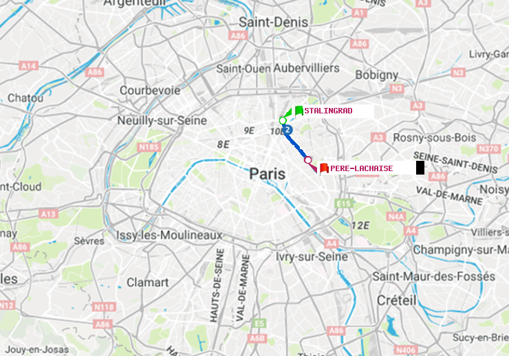 plan itinéraire ratp de Stalingrad à Père-Lachaise