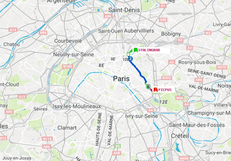 plan itinéraire ratp de Stalingrad à Picpus