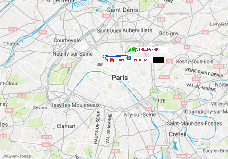 plan itinéraire ratp de Stalingrad à Place de Clichy