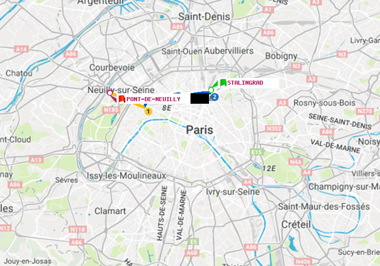 plan itinéraire ratp de Stalingrad à Pont de Neuilly