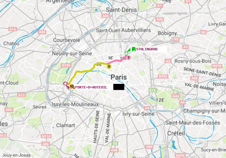 plan itinéraire ratp de Stalingrad à Porte d
