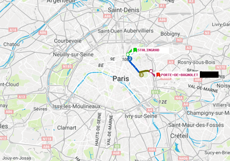 plan itinéraire ratp de Stalingrad à Porte de Bagnolet