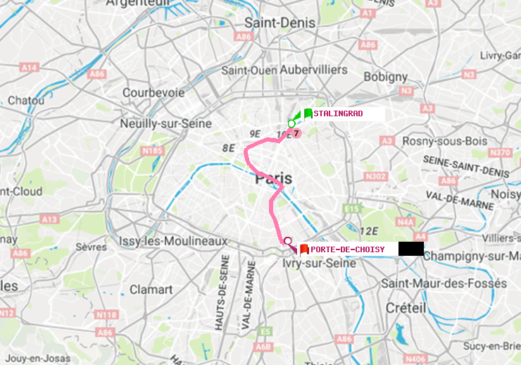 plan itinéraire ratp de Stalingrad à Porte de Choisy