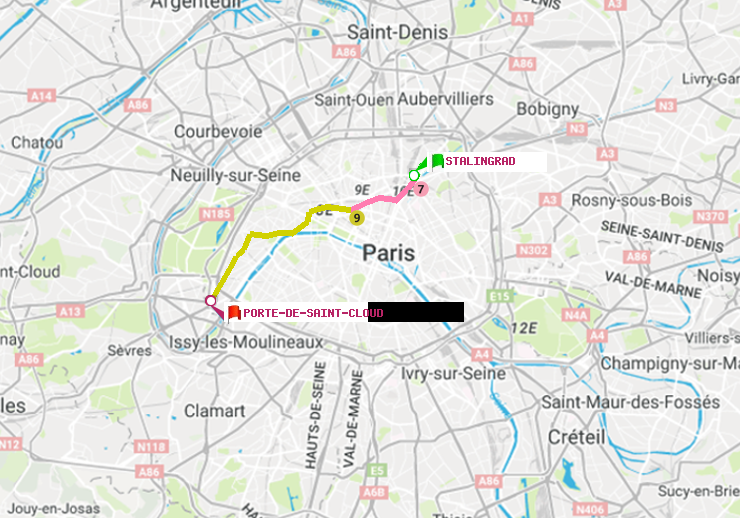 plan itinéraire ratp de Stalingrad à Porte de Saint-Cloud