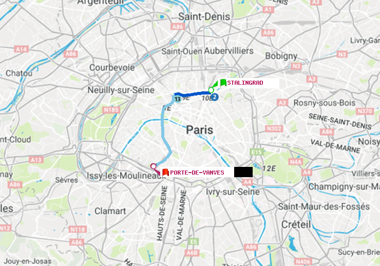 plan itinéraire ratp de Stalingrad à Porte de Vanves