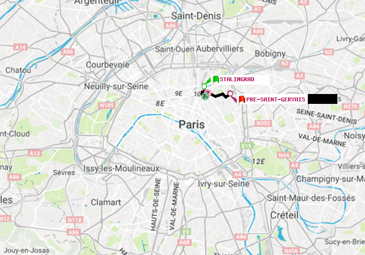 plan itinéraire ratp de Stalingrad à Pré-Saint-Gervais