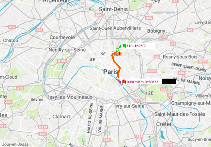 plan itinéraire ratp de Stalingrad à Quai de la Rapée
