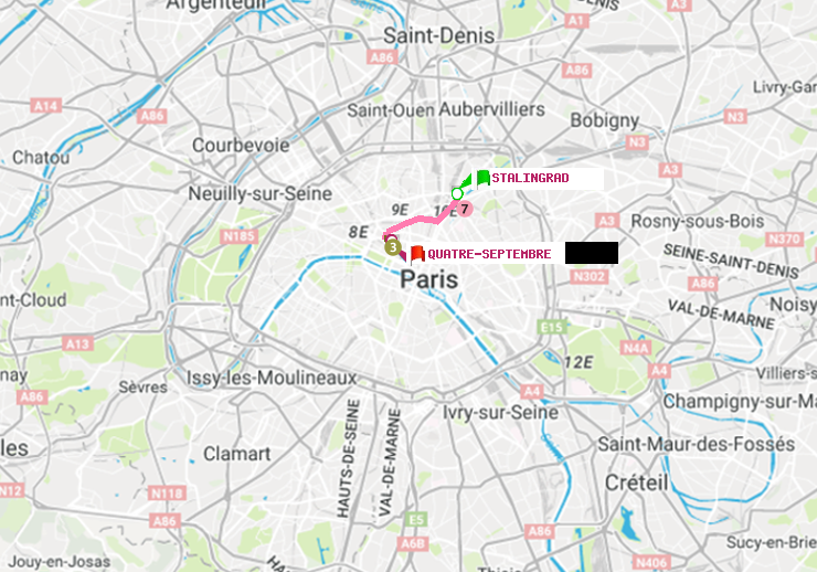 plan itinéraire ratp de Stalingrad à Quatre Septembre