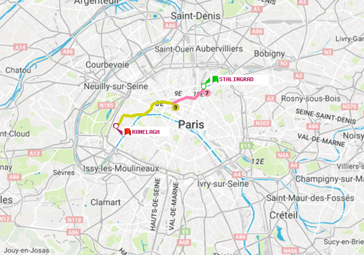 plan itinéraire ratp de Stalingrad à Ranelagh