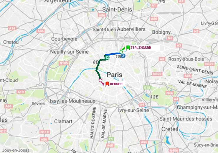 plan itinéraire ratp de Stalingrad à Rennes