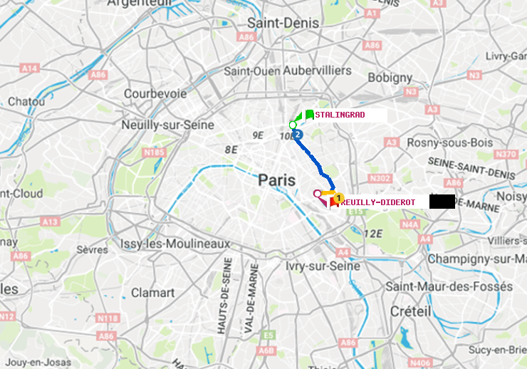 plan itinéraire ratp de Stalingrad à Reuilly-Diderot