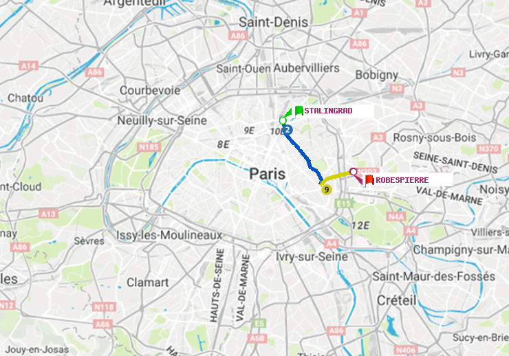 plan itinéraire ratp de Stalingrad à Robespierre