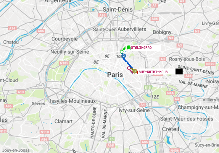 plan itinéraire ratp de Stalingrad à Rue Saint-Maur