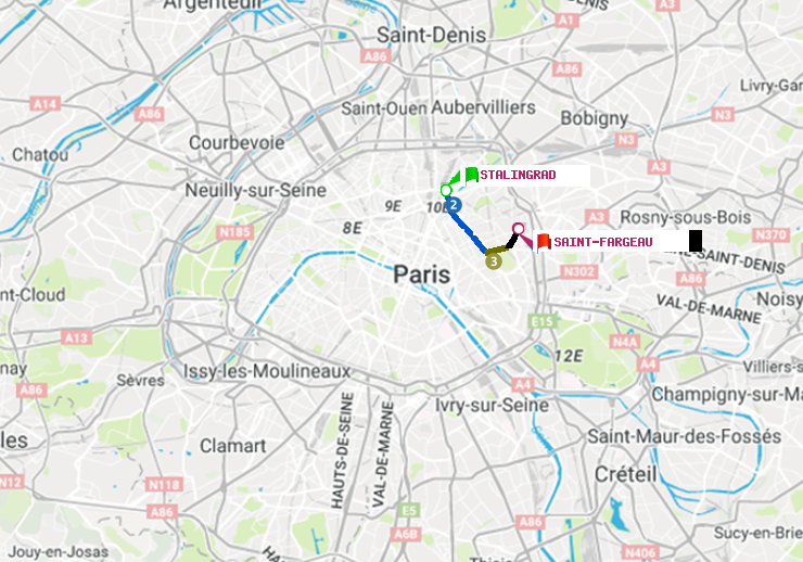 plan itinéraire ratp de Stalingrad à Saint-Fargeau