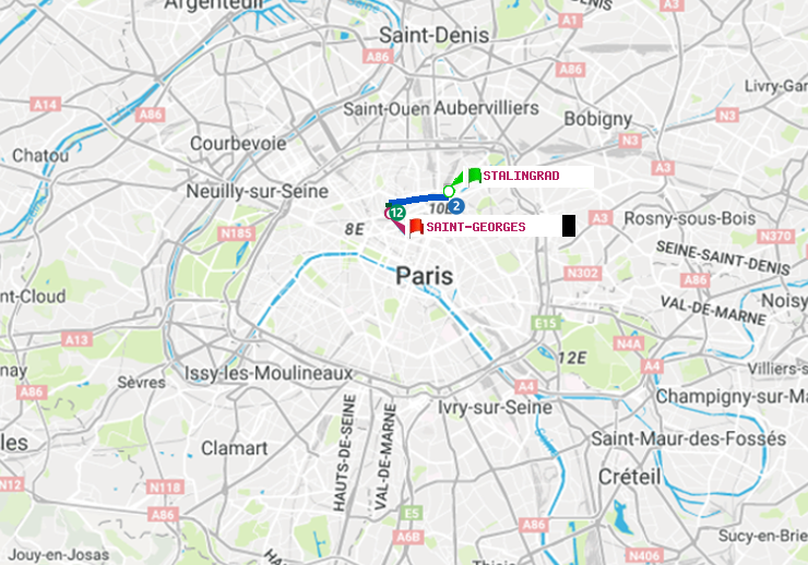 plan itinéraire ratp de Stalingrad à Saint-Georges