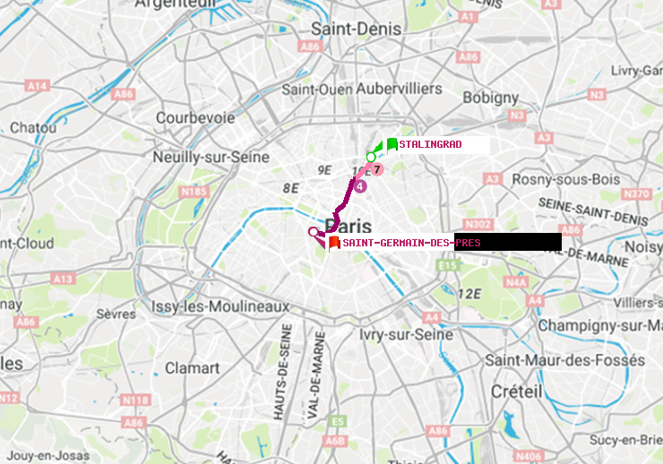 plan itinéraire ratp de Stalingrad à Saint-Germain des Prés