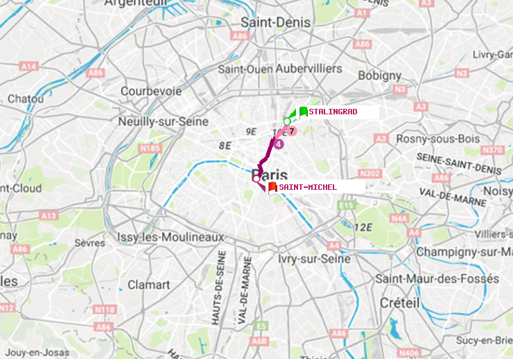 plan itinéraire ratp de Stalingrad à Saint-Michel