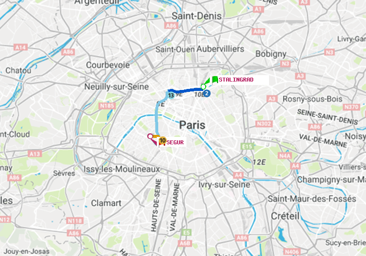 plan itinéraire ratp de Stalingrad à Ségur