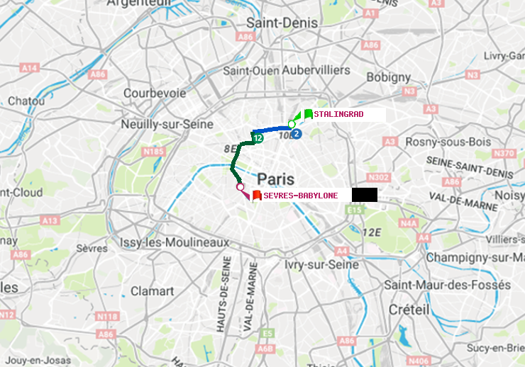 plan itinéraire ratp de Stalingrad à Sèvres-Babylone