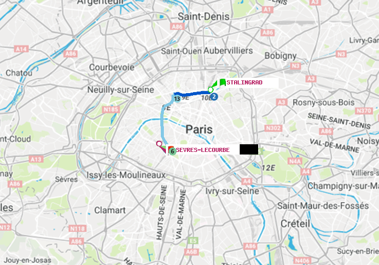 plan itinéraire ratp de Stalingrad à Sèvres-Lecourbe