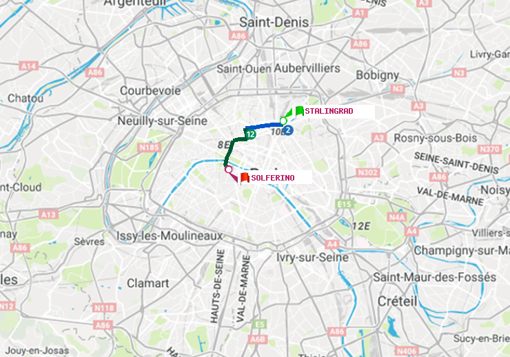 plan itinéraire ratp de Stalingrad à Solférino