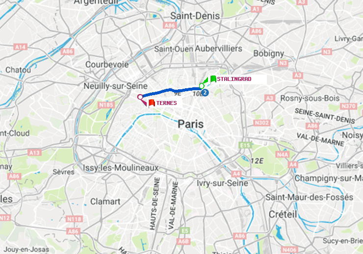 plan itinéraire ratp de Stalingrad à Ternes
