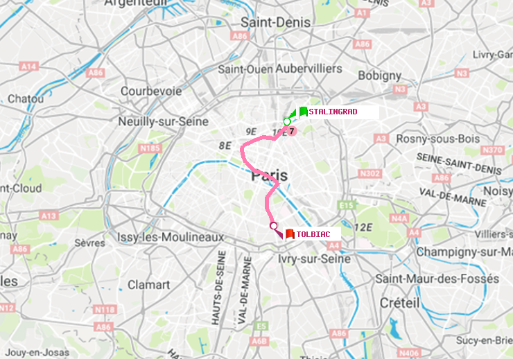 plan itinéraire ratp de Stalingrad à Tolbiac