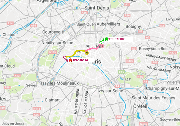 plan itinéraire ratp de Stalingrad à Trocadéro