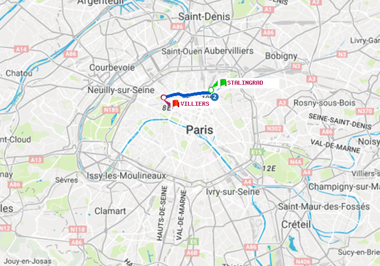 plan itinéraire ratp de Stalingrad à Villiers
