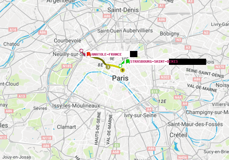 plan itinéraire ratp de Strasbourg-Saint-Denis à Anatole-France