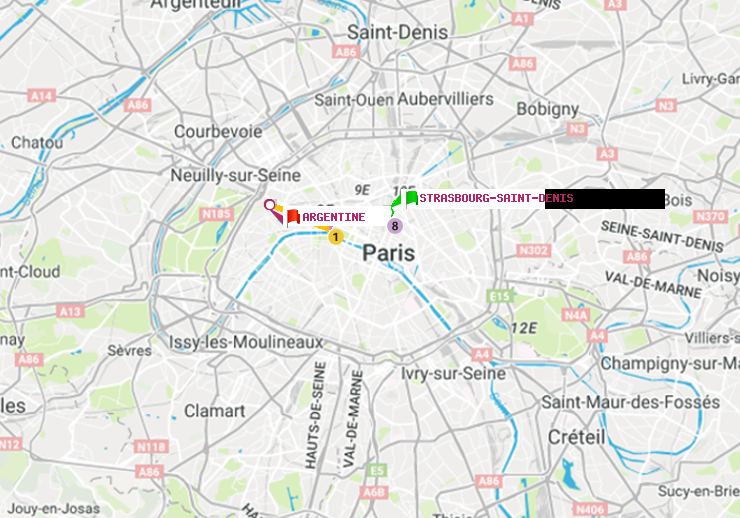 plan itinéraire ratp de Strasbourg-Saint-Denis à Argentine