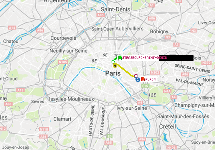 plan itinéraire ratp de Strasbourg-Saint-Denis à Avron