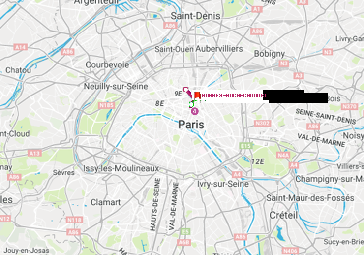 plan itinéraire ratp de Strasbourg-Saint-Denis à Barbès-Rochechouart
