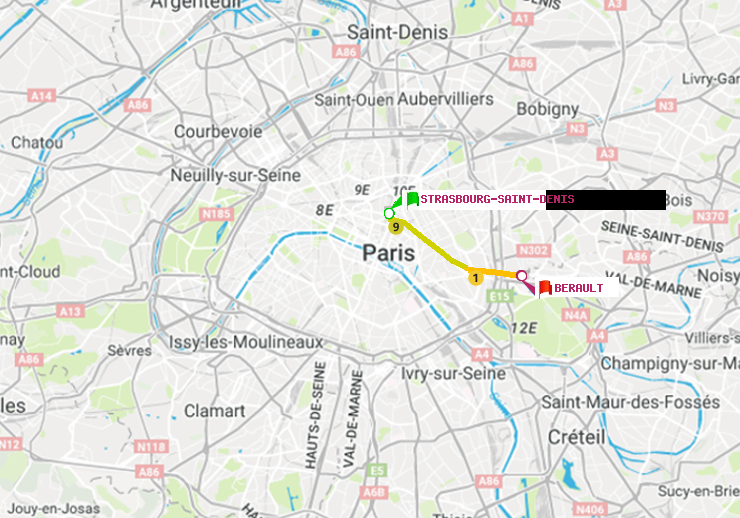 plan itinéraire ratp de Strasbourg-Saint-Denis à Bérault