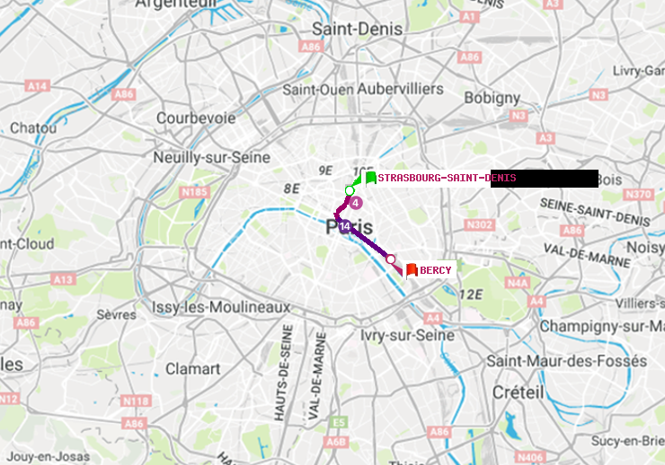 plan itinéraire ratp de Strasbourg-Saint-Denis à Bercy