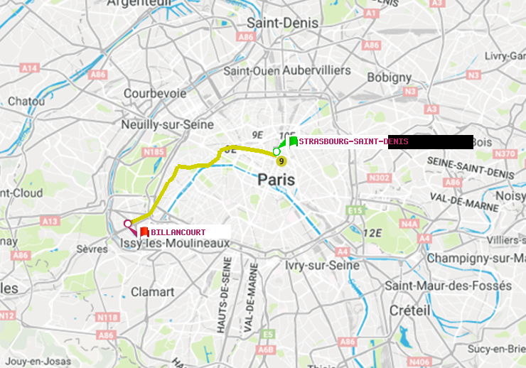 plan itinéraire ratp de Strasbourg-Saint-Denis à Billancourt