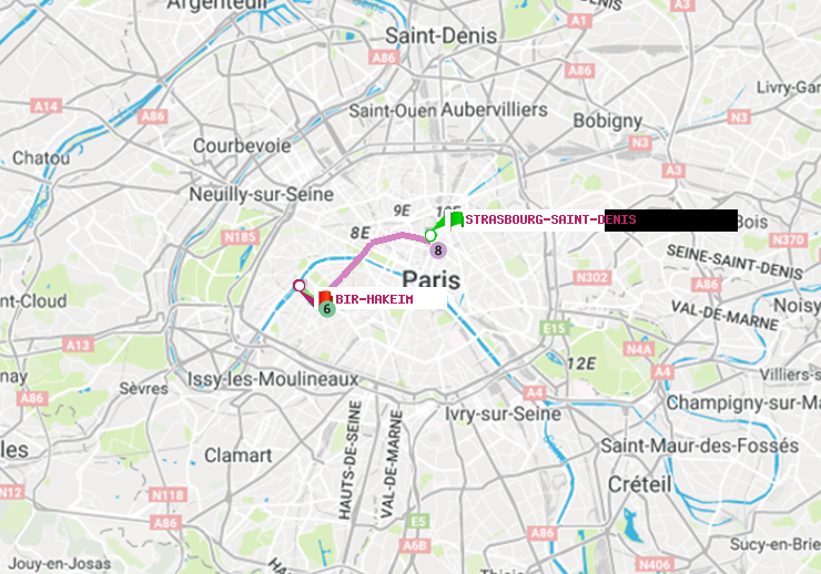 plan itinéraire ratp de Strasbourg-Saint-Denis à Bir-Hakeim (Grenelle)
