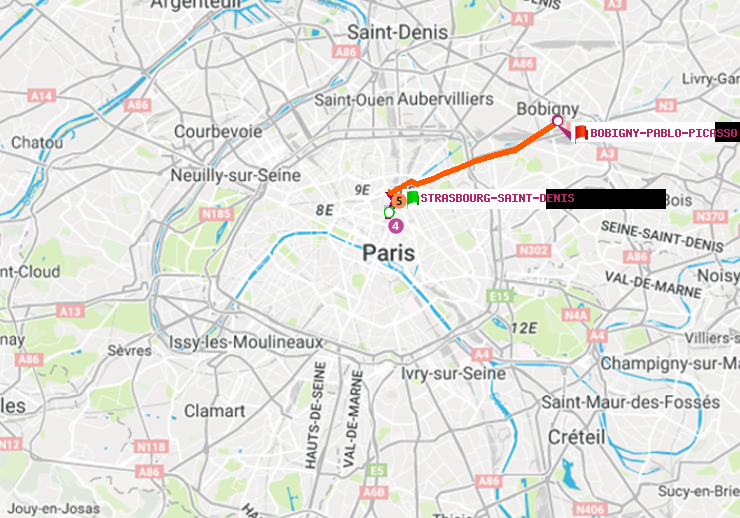 plan itinéraire ratp de Strasbourg-Saint-Denis à Bobigny-Pablo-Picasso