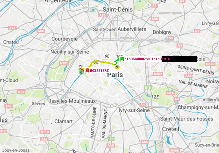 plan itinéraire ratp de Strasbourg-Saint-Denis à Boissière