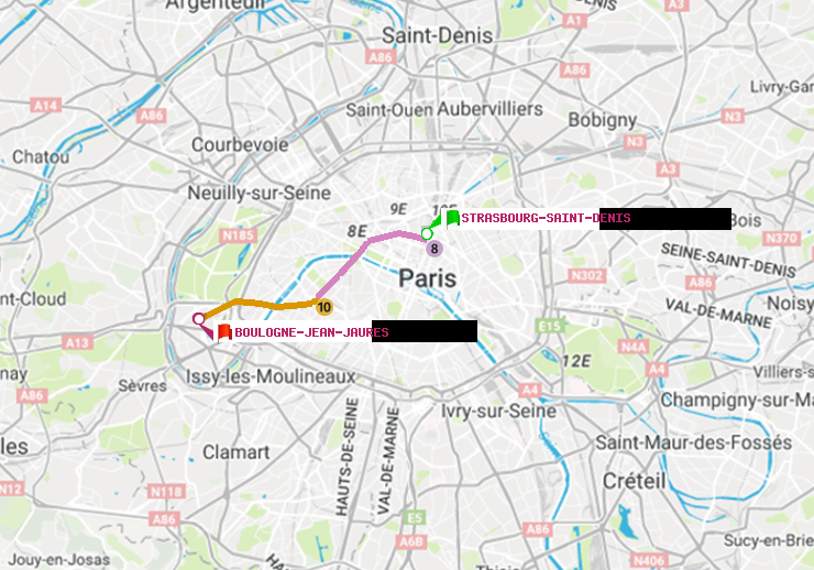 plan itinéraire ratp de Strasbourg-Saint-Denis à Boulogne-Jean-Jaurès
