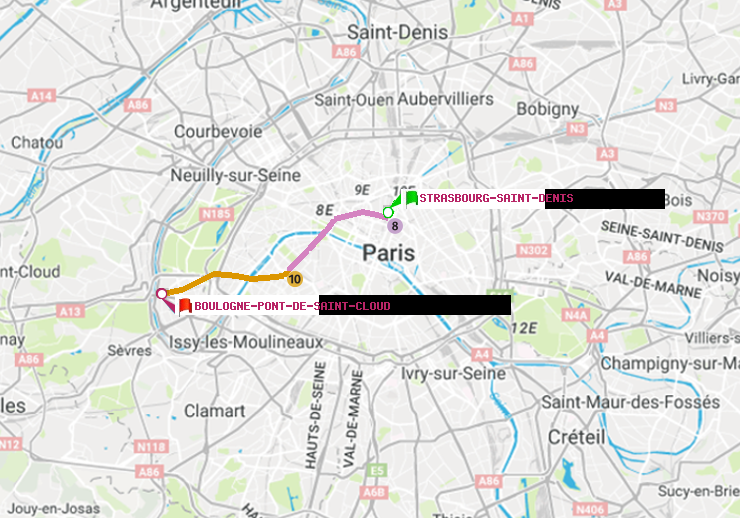 plan itinéraire ratp de Strasbourg-Saint-Denis à Boulogne Pont de Saint-Cloud