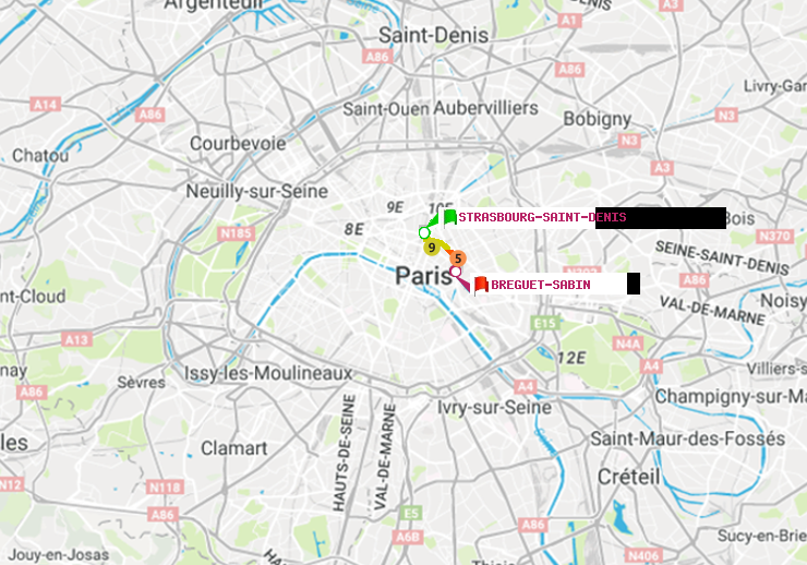 plan itinéraire ratp de Strasbourg-Saint-Denis à Bréguet-Sabin