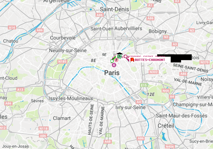 plan itinéraire ratp de Strasbourg-Saint-Denis à Buttes-Chaumont