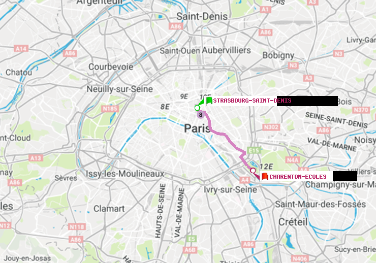 plan itinéraire ratp de Strasbourg-Saint-Denis à Charenton-Ecoles