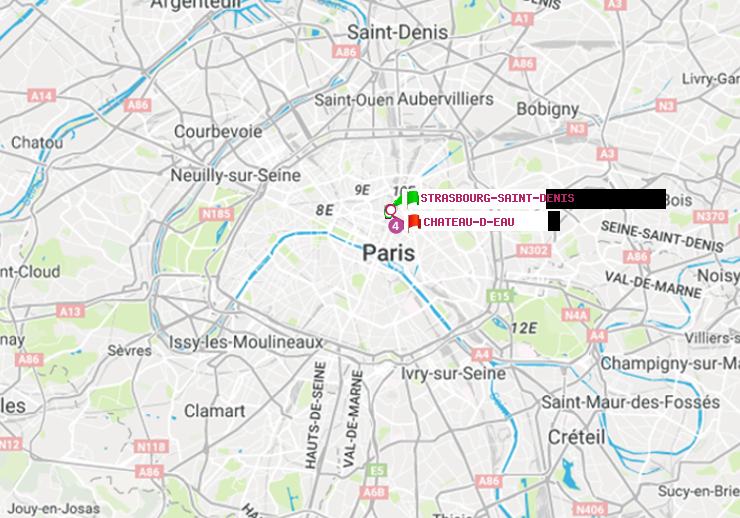 plan itinéraire ratp de Strasbourg-Saint-Denis à Château d