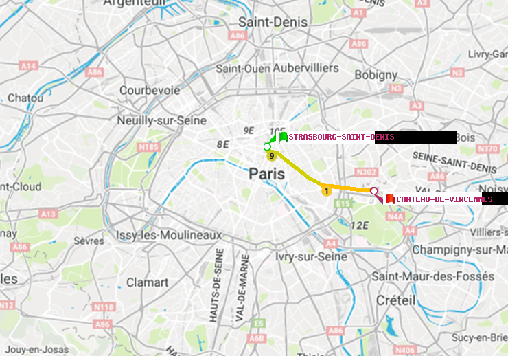 plan itinéraire ratp de Strasbourg-Saint-Denis à Château de Vincennes