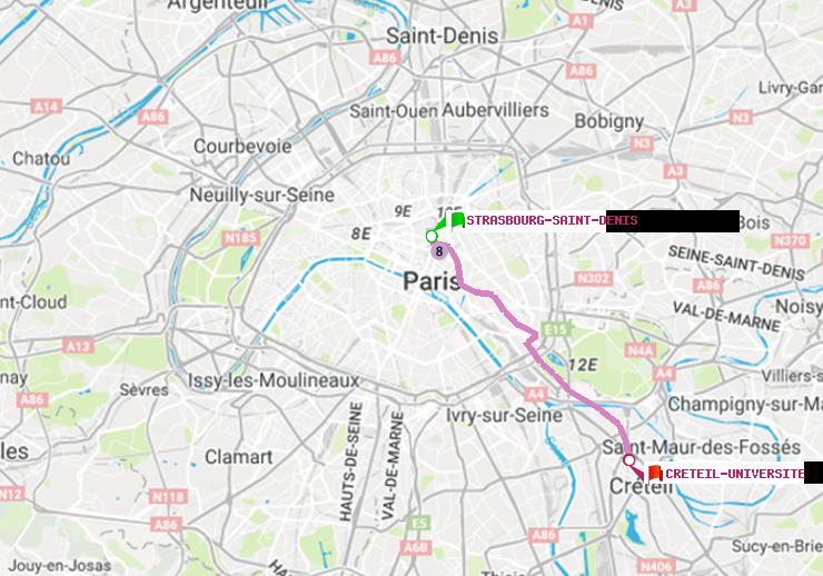 plan itinéraire ratp de Strasbourg-Saint-Denis à Créteil-Université