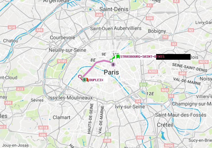 plan itinéraire ratp de Strasbourg-Saint-Denis à Dupleix