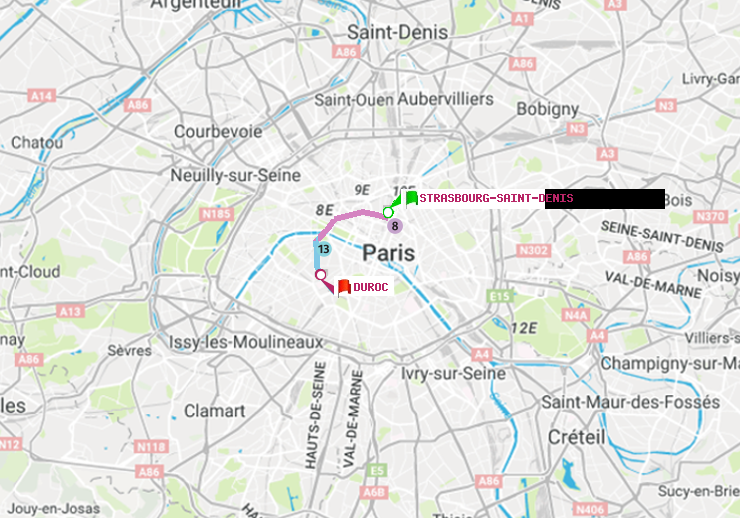plan itinéraire ratp de Strasbourg-Saint-Denis à Duroc