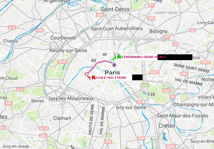 plan itinéraire ratp de Strasbourg-Saint-Denis à Ecole Militaire